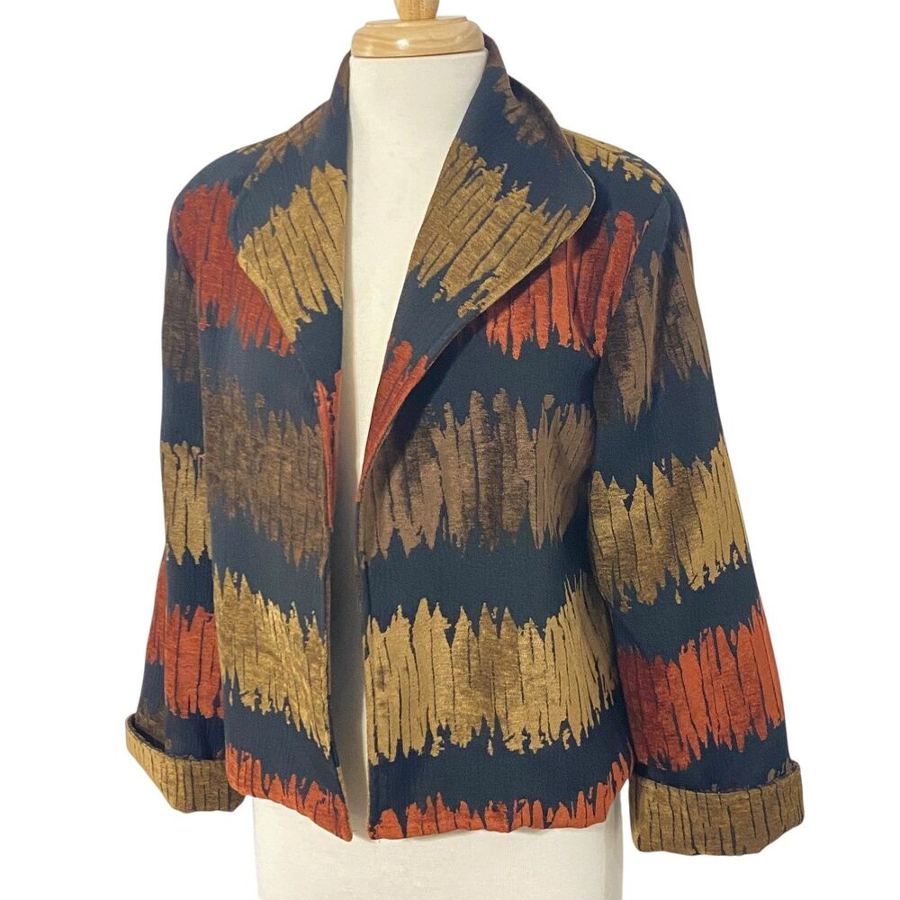 Vintage PAINTED PONY Brown RUST Black VELVETY Tapestry M Open Front Jacket